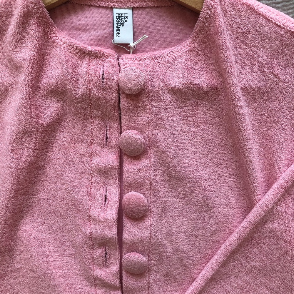 LISA MARIE FERNANDEZ: THE CARDIGAN in PINK TERRY CLOTH - Picture 8 of 10
